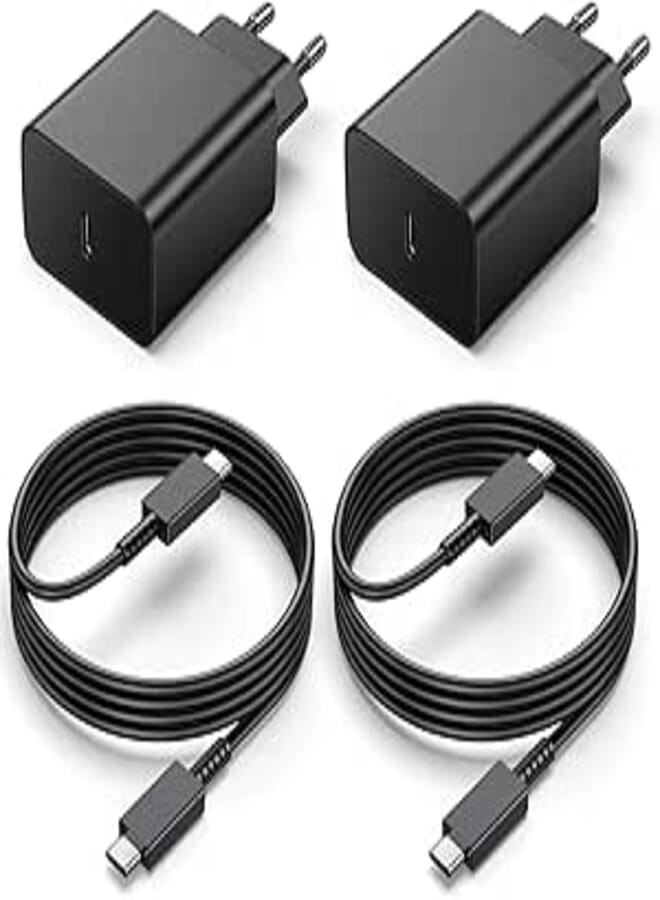 2 Pack for Samsung Fast Charger, 45W USB C Charger Fast Charge and 2M Cable for Samsung Galaxy S24/S23/S22/S21 Ultra/S20/Note 20/10/9/8/A73/A53/A52/S10/S9, KRSEUB Type C Mains Plug Black